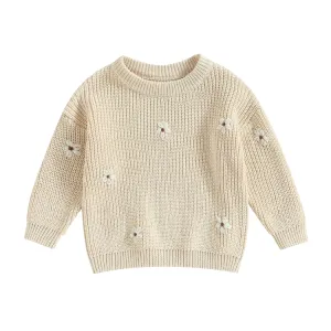 Floral Knit Pullover Baby Sweater