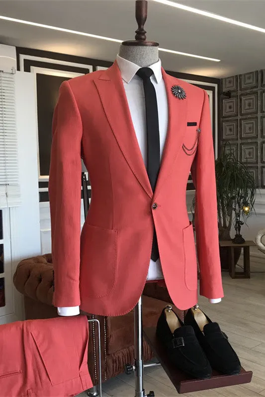 Frank Stylish Rose Red Two-Piece Peaked Lapel Prom Suit