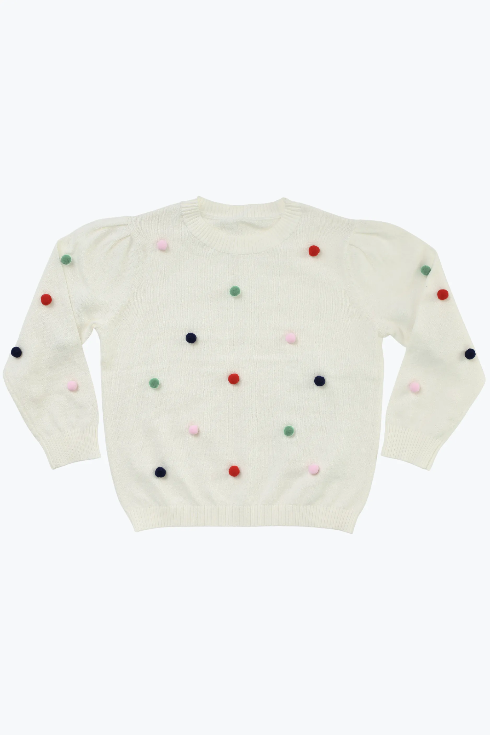 Girls Holiday Pom Pom Crew Neck Sweater