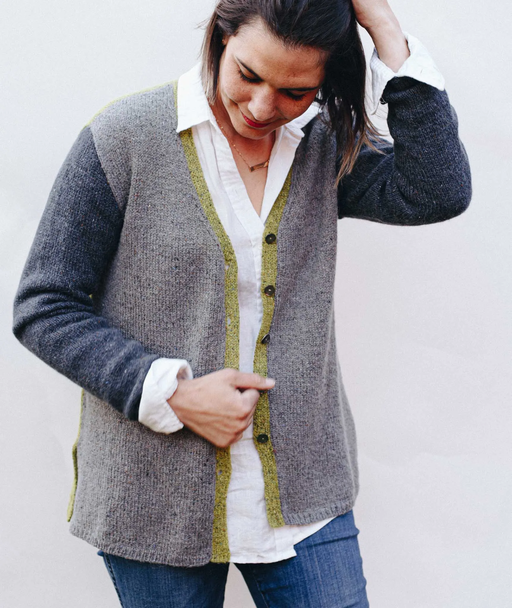 Go-To Cardigan: Colorblocked Using Rowan Felted Tweed