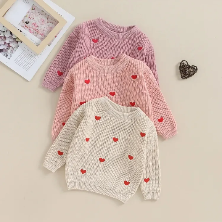 Hearts Knitted Crochet Baby Sweater