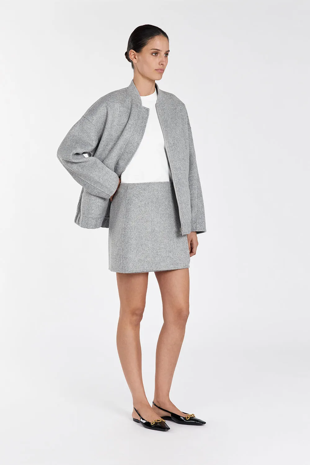 JERI SILVER WOOL BOMBER JACKET