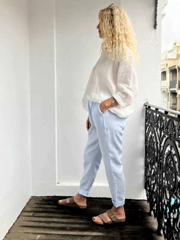 Jiva Mimi Pant - Narrow Leg Linen - Powder Blue