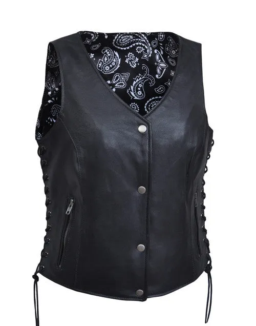 Ladies Leather Vest with Purple Paisley Lining 6890 WV