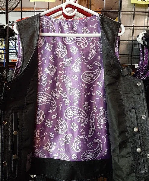 Ladies Leather Vest with Purple Paisley Lining 6890 WV