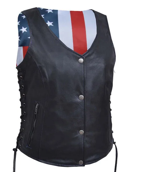 Ladies Leather Vest with Purple Paisley Lining 6890 WV