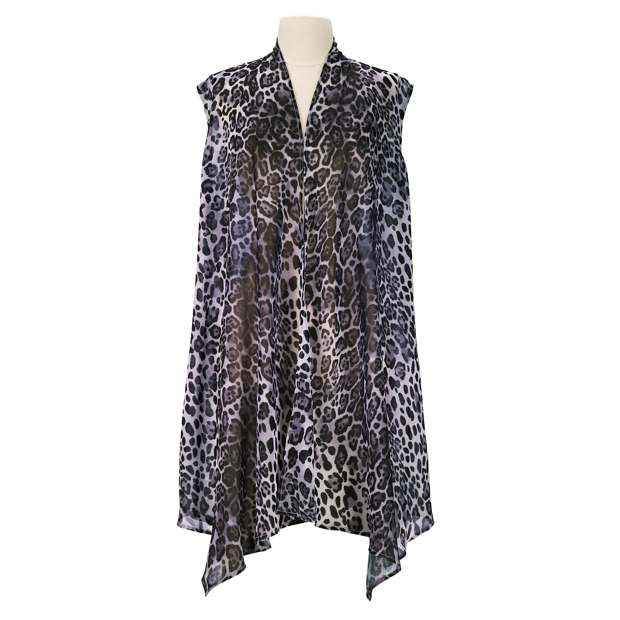 Leopard Skin Blk/Wht Sheer Long Vest