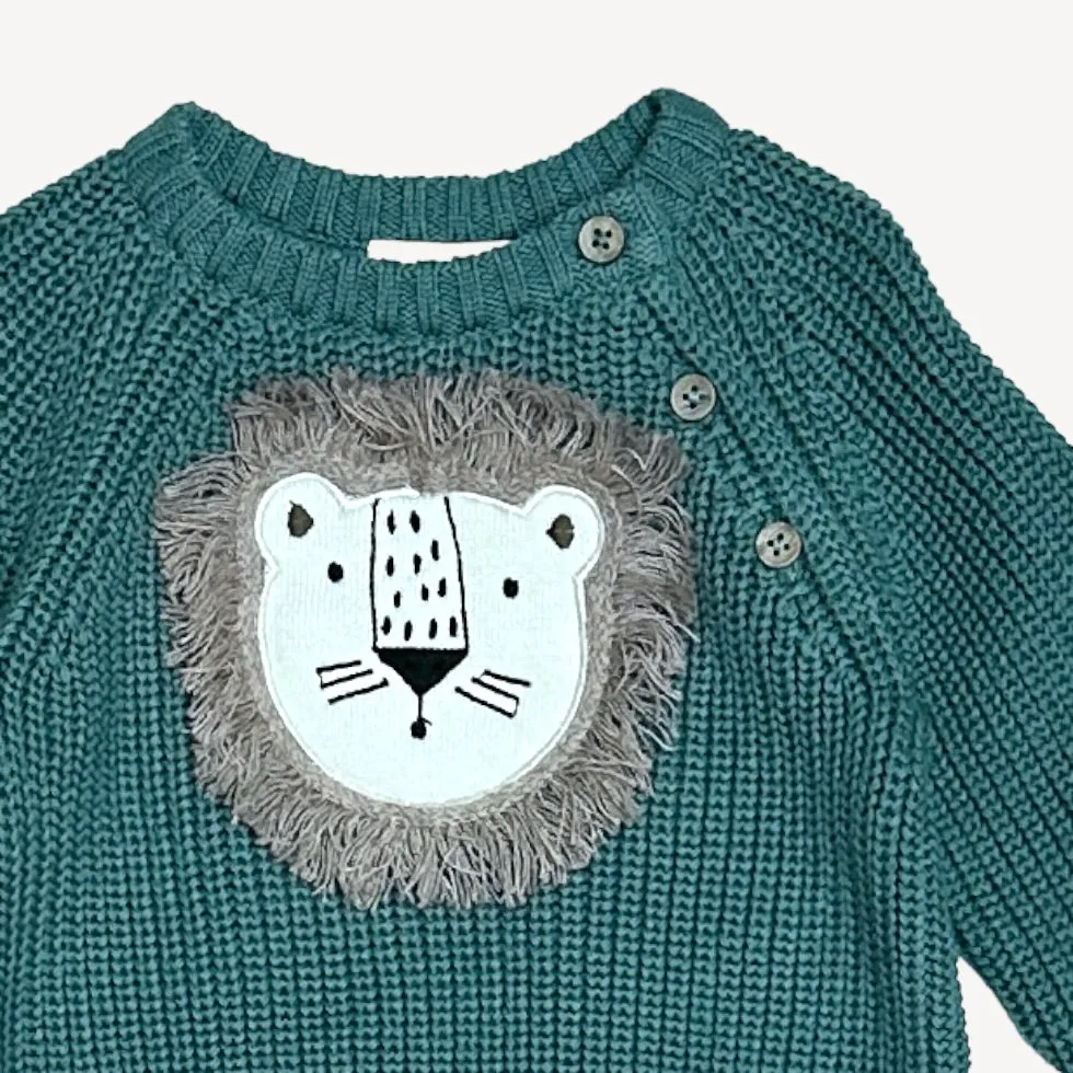 Lion Applique Baby Pullover Sweater Knit (Organic Cotton)