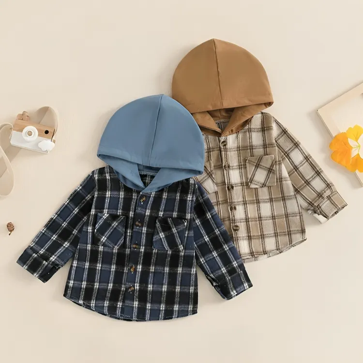 Long Sleeve Plaid Hooded Baby Coat