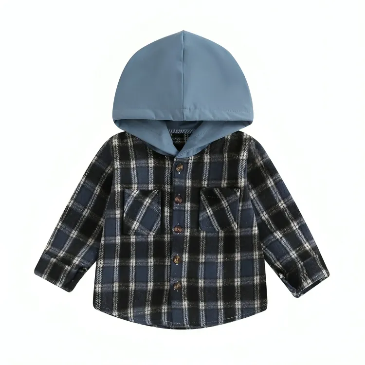 Long Sleeve Plaid Hooded Baby Coat