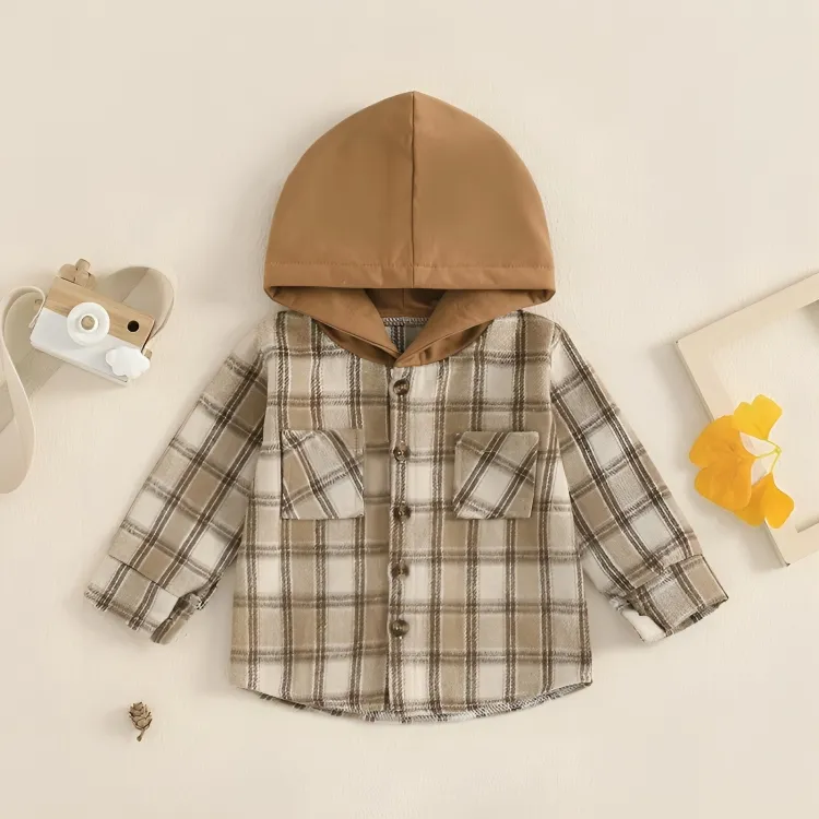 Long Sleeve Plaid Hooded Baby Coat