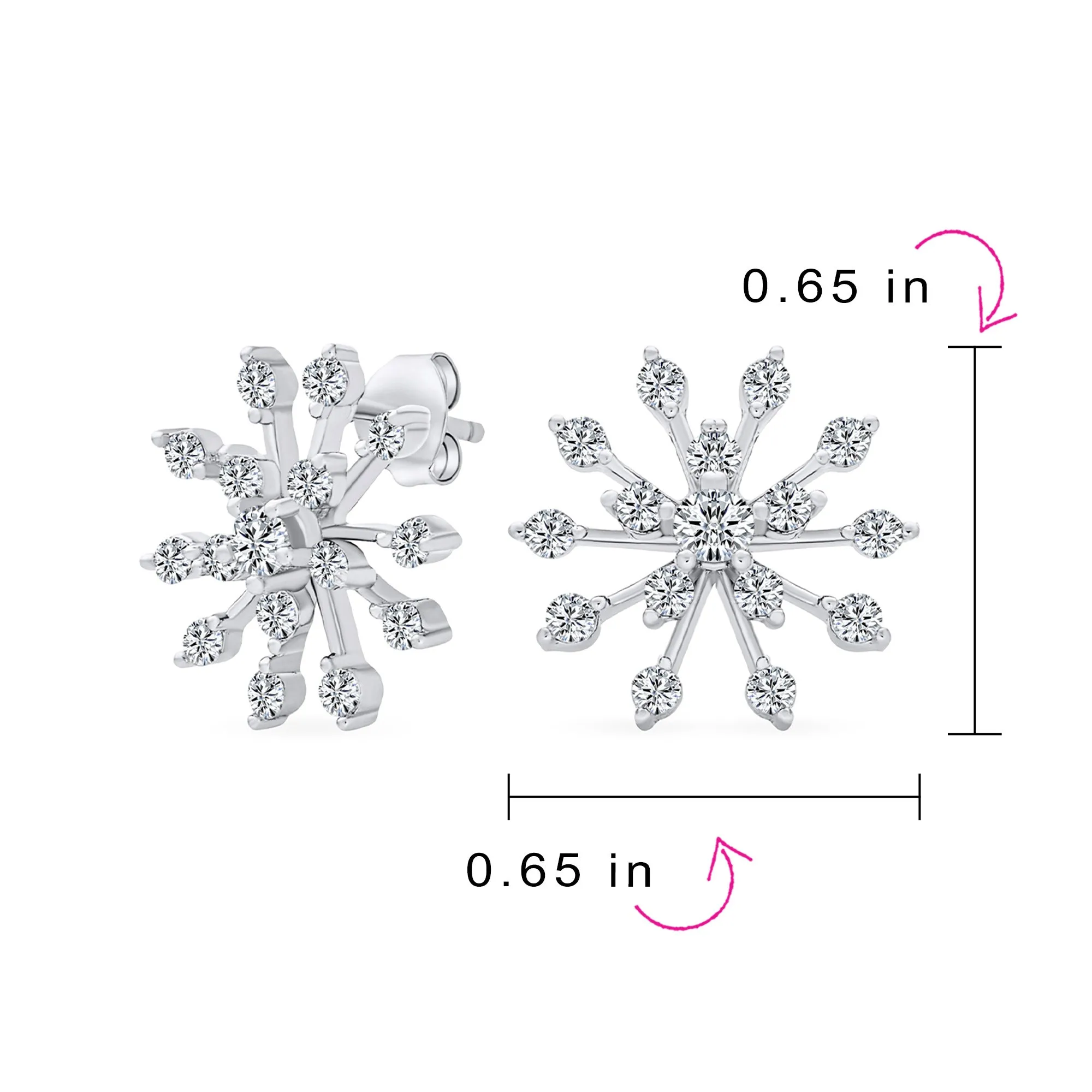 Mid-Size Lightweight CZ Stud Earrings Cubic Zirconia Snowflake Sterling Silver