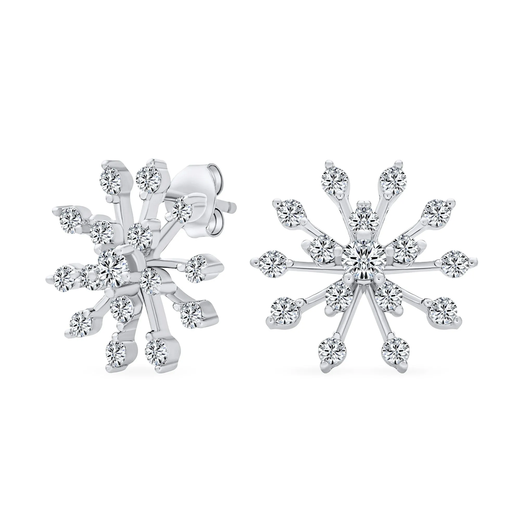 Mid-Size Lightweight CZ Stud Earrings Cubic Zirconia Snowflake Sterling Silver