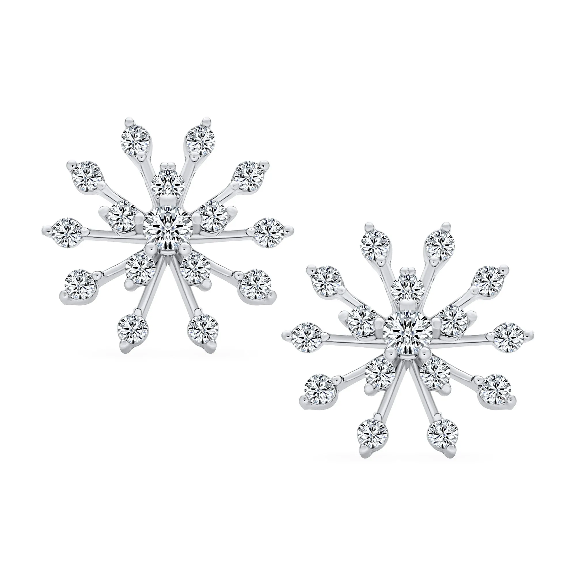 Mid-Size Lightweight CZ Stud Earrings Cubic Zirconia Snowflake Sterling Silver