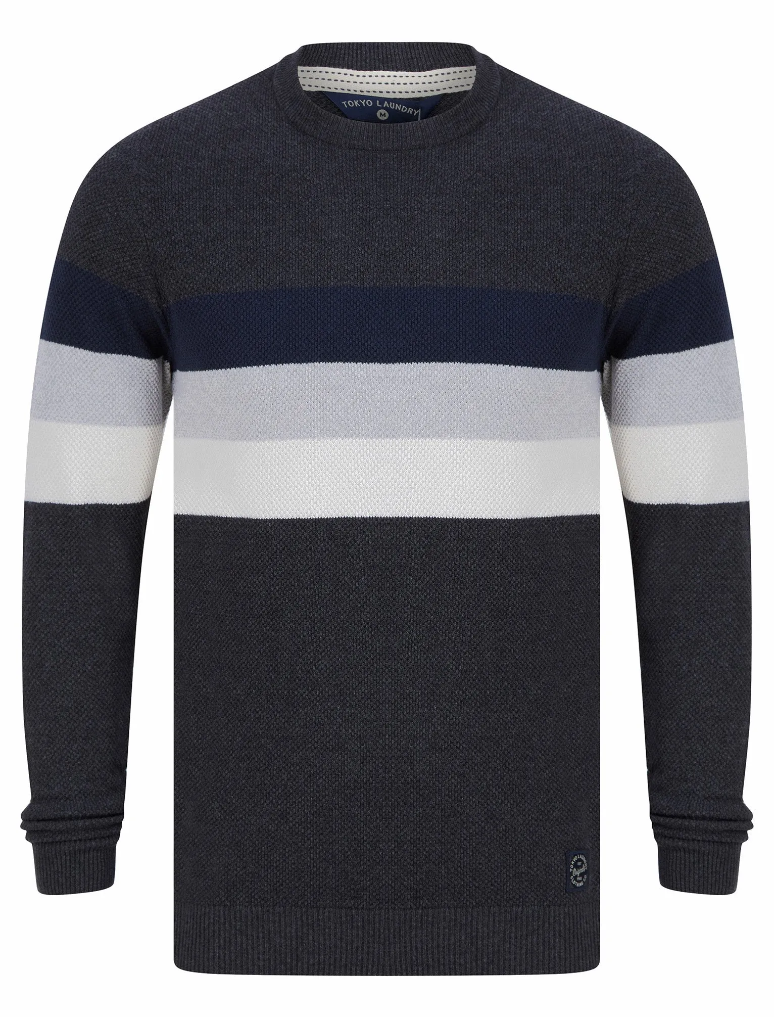 Najwa Crew Neck Textured Knit Cotton Rich Colour Block Jumper in Dark Grey Marl - Tokyo Laundry