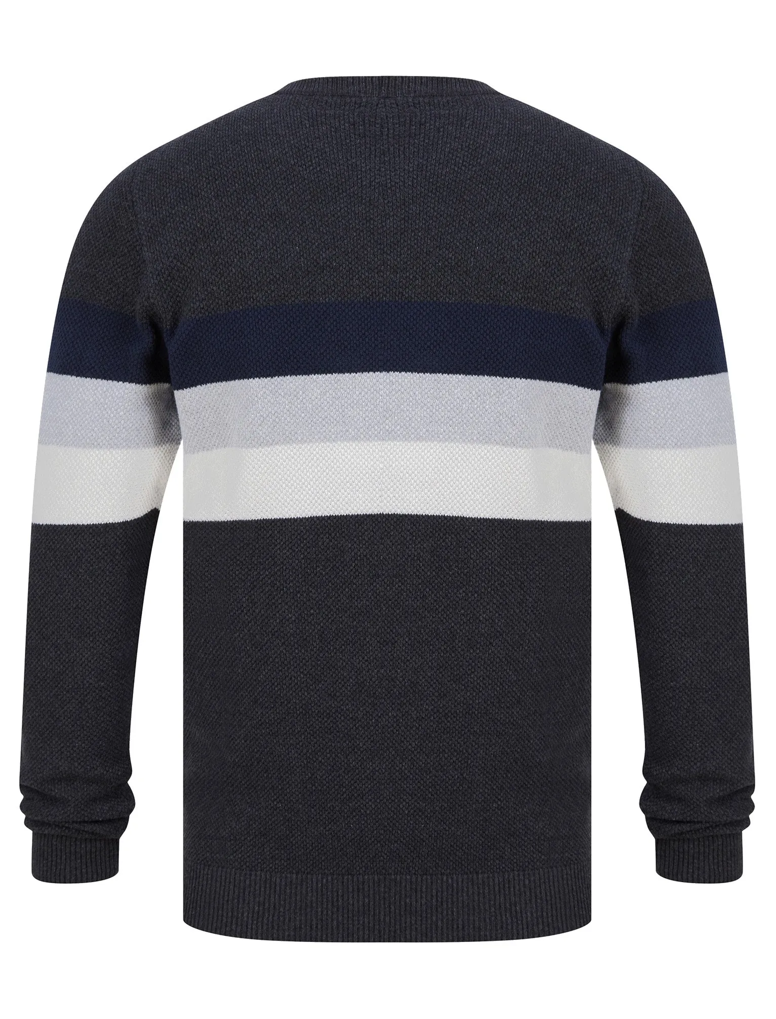 Najwa Crew Neck Textured Knit Cotton Rich Colour Block Jumper in Dark Grey Marl - Tokyo Laundry