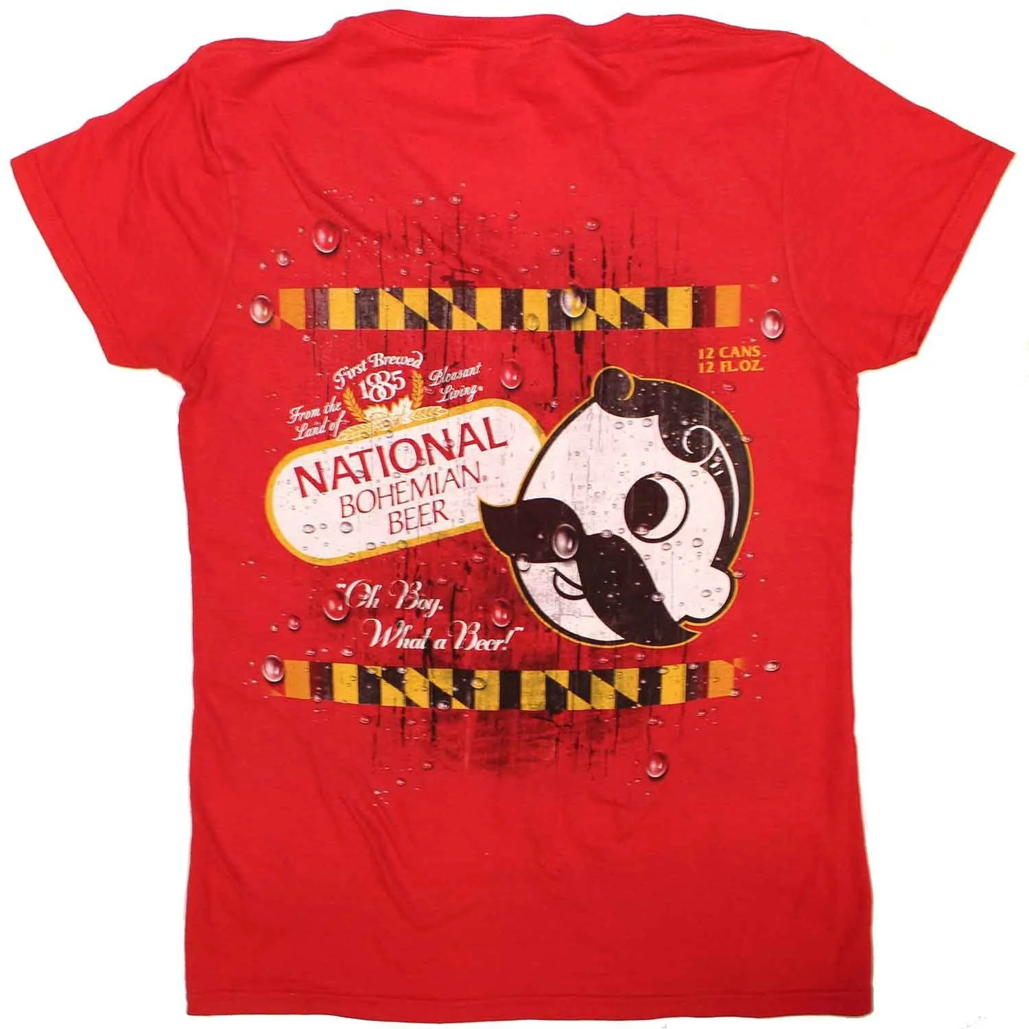 National Bohemian Logo w/ Calvert Stripes (Red) / Ladies V-Neck Shirt