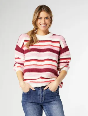 Paloma Textured Stripe Crew Neck Sweater - Pink Stripes