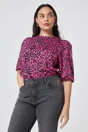 Pink with Black Wild Leopard Puff Sleeve T-Shirt