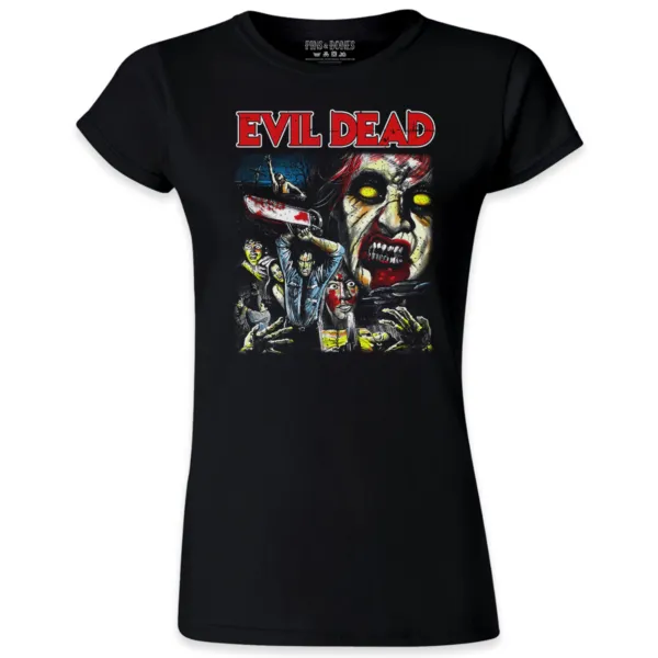 Pins & Bones Women's Evil Dead T Shirt Classic Horror Campbell Monster Regular Fit Tee