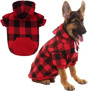 Plaid Dog Hoodie Pet Clothes Sweaters with Hat Fits For All Breeds 5 Colors