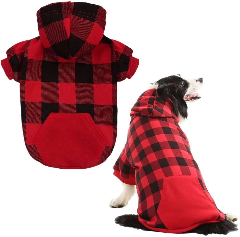 Plaid Dog Hoodie Pet Clothes Sweaters with Hat Fits For All Breeds 5 Colors