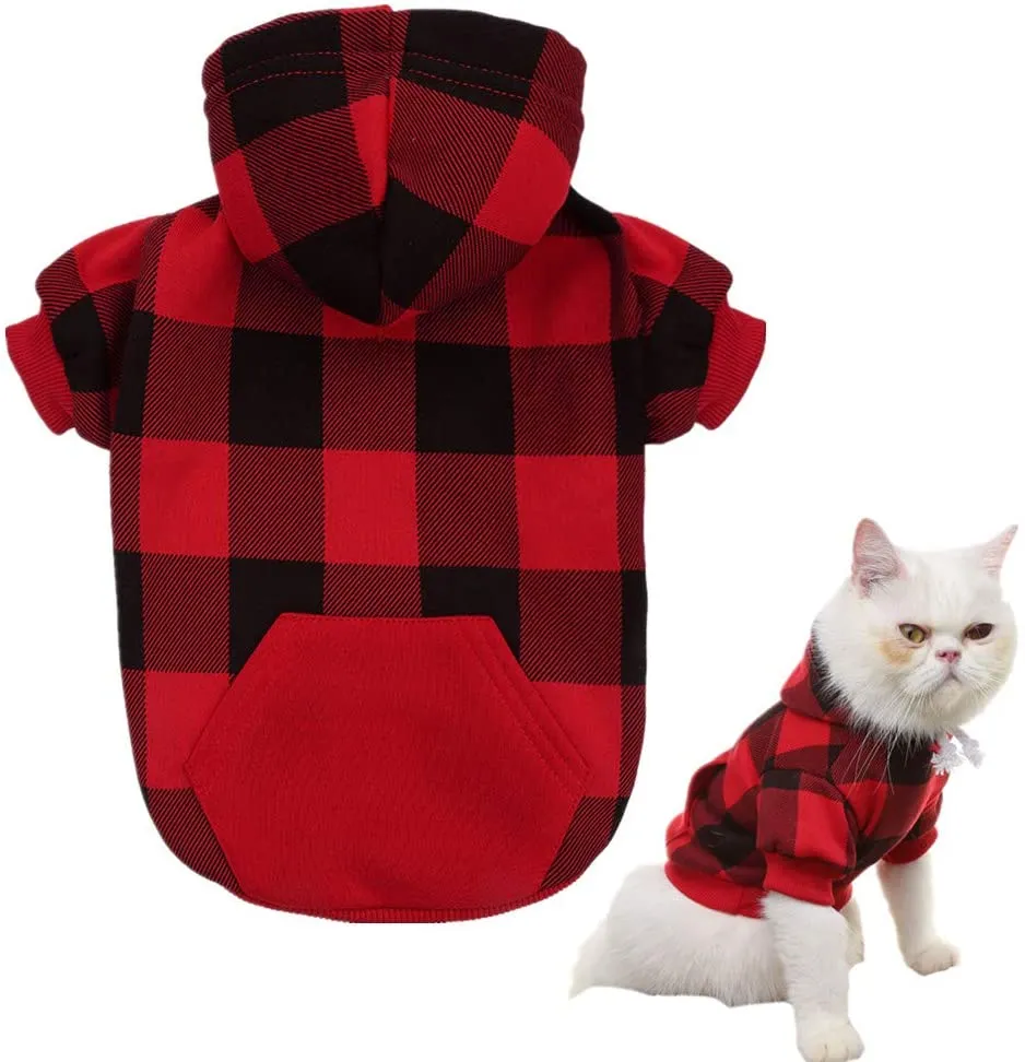 Plaid Dog Hoodie Pet Clothes Sweaters with Hat Fits For All Breeds 5 Colors