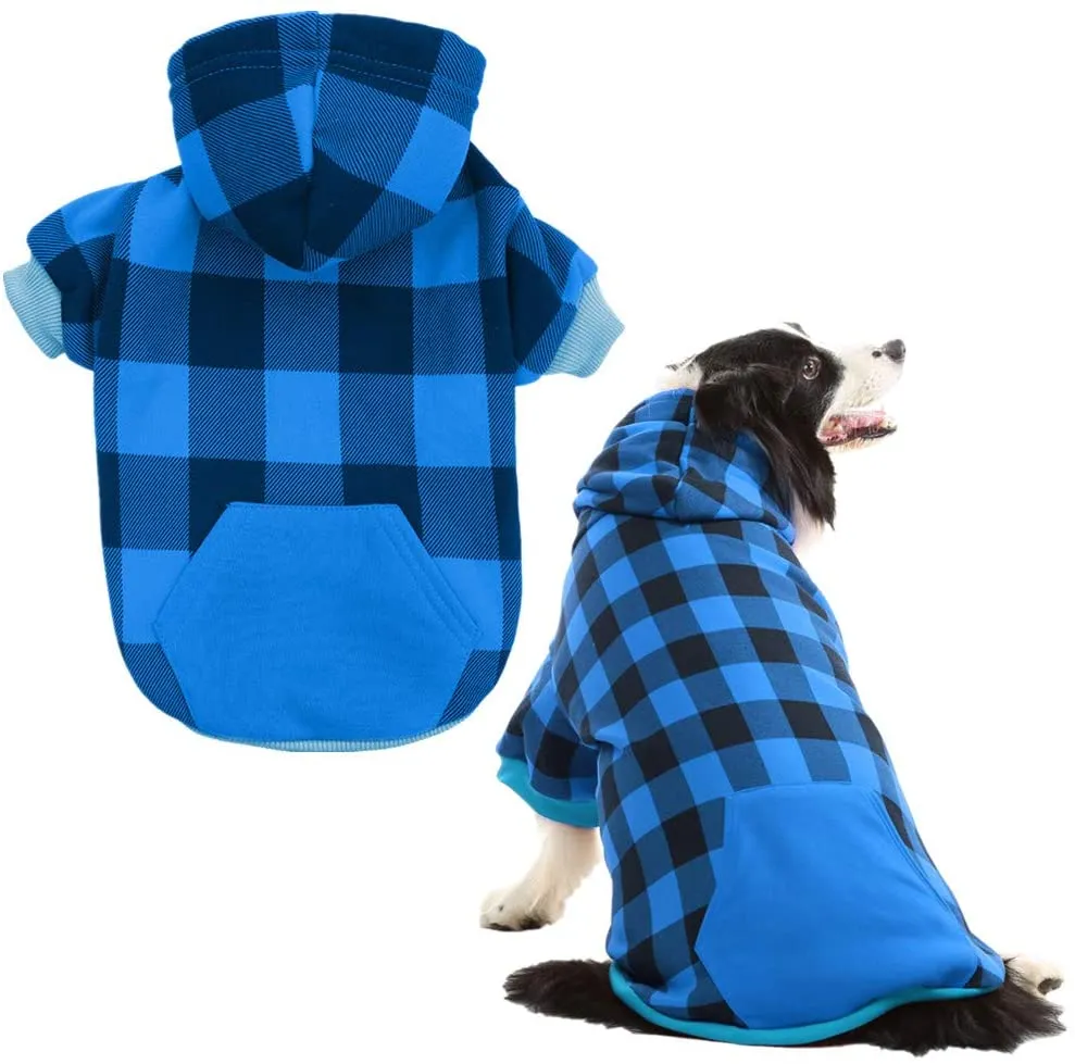 Plaid Dog Hoodie Pet Clothes Sweaters with Hat Fits For All Breeds 5 Colors