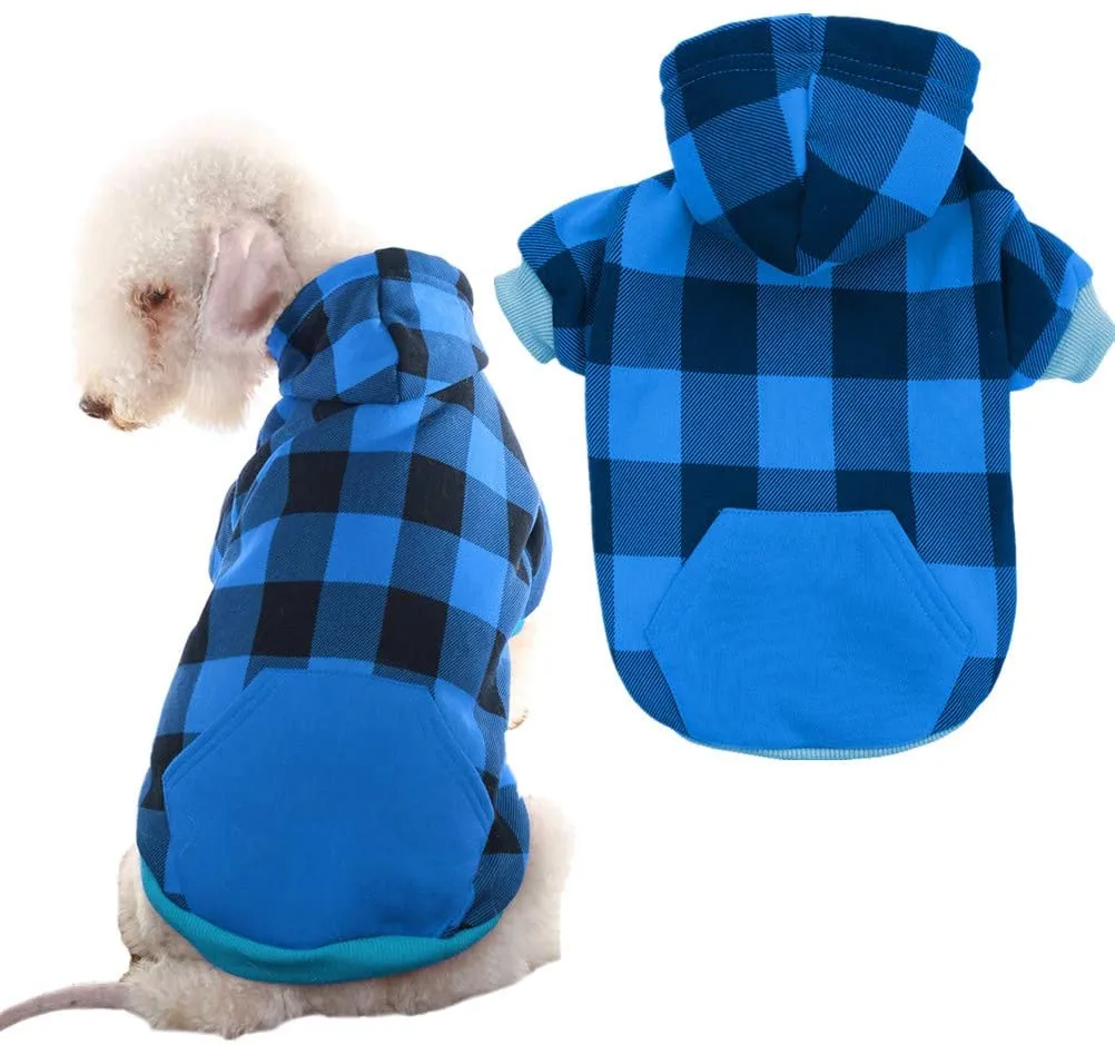 Plaid Dog Hoodie Pet Clothes Sweaters with Hat Fits For All Breeds 5 Colors