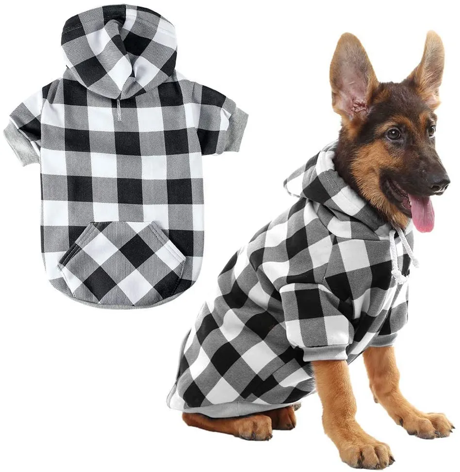 Plaid Dog Hoodie Pet Clothes Sweaters with Hat Fits For All Breeds 5 Colors