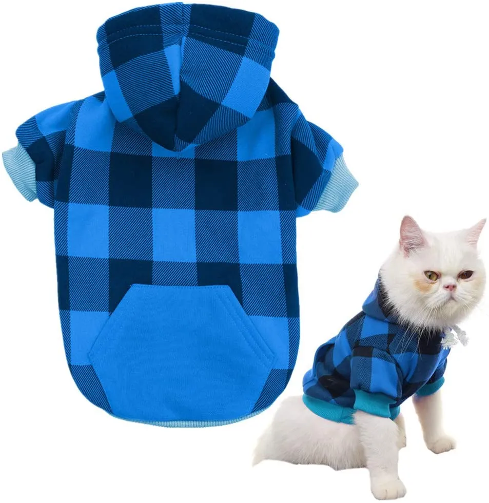 Plaid Dog Hoodie Pet Clothes Sweaters with Hat Fits For All Breeds 5 Colors