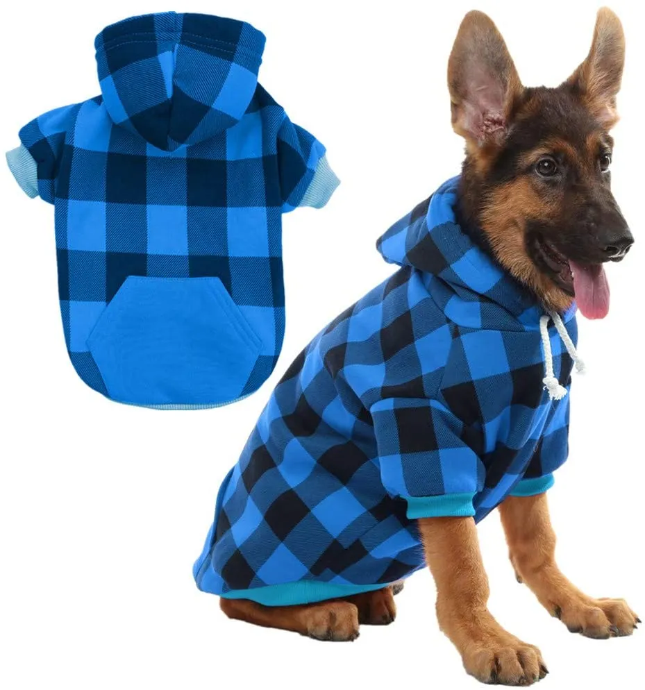 Plaid Dog Hoodie Pet Clothes Sweaters with Hat Fits For All Breeds 5 Colors