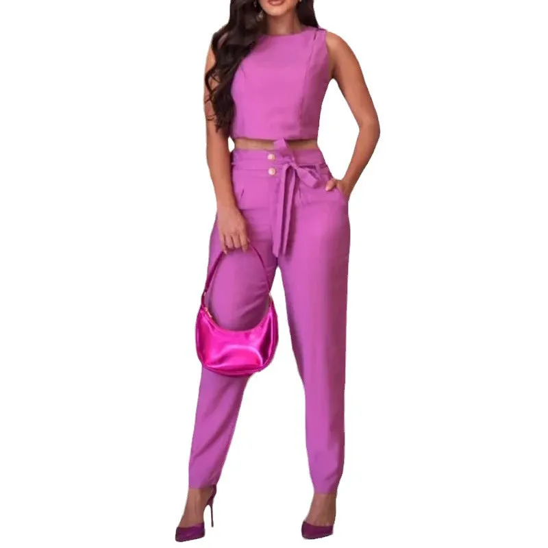 Purple Sleeveless Vest Bodycon Suit