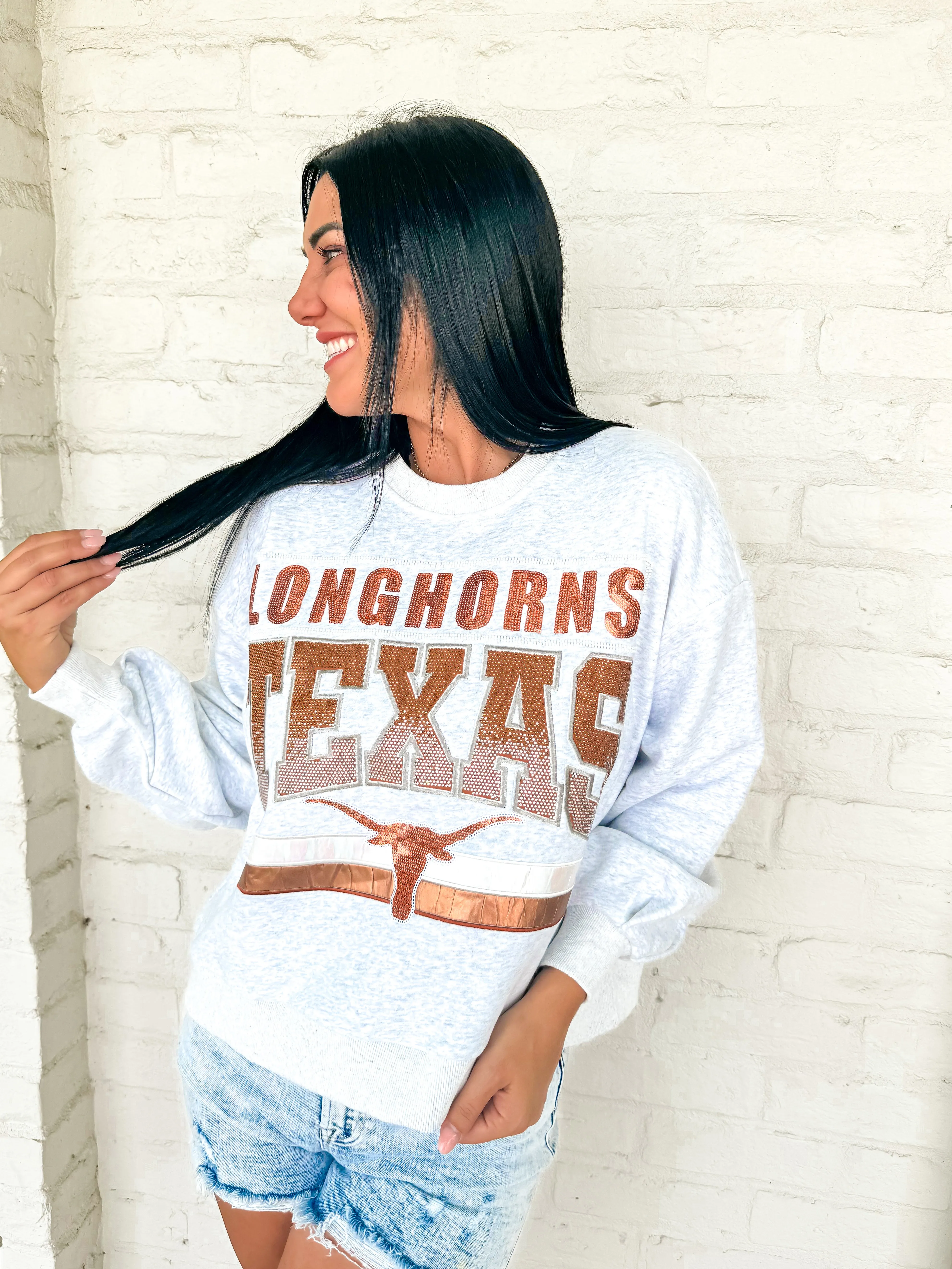 Queen Of Sparkles Grey Longhorns Texas Vintage Sweatshirt