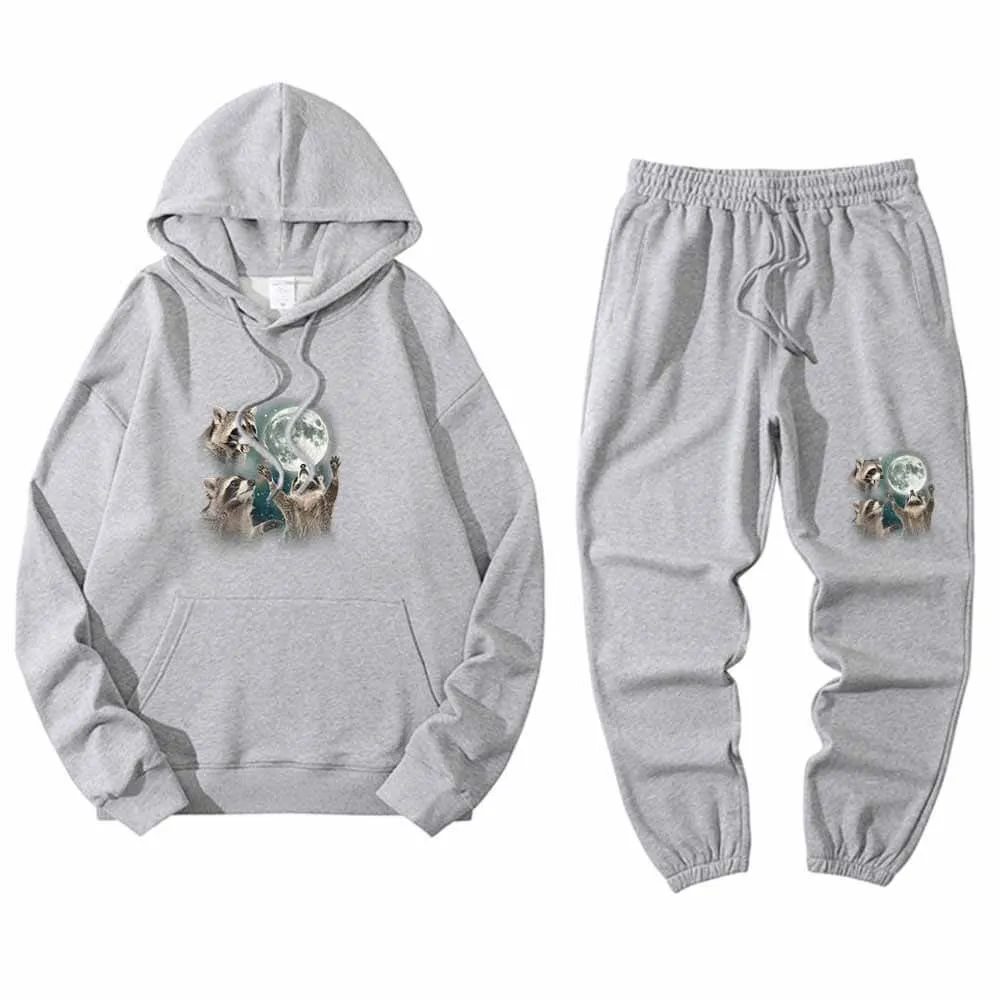 Raccoon Worshiping The Moon Hoodie Pants Set