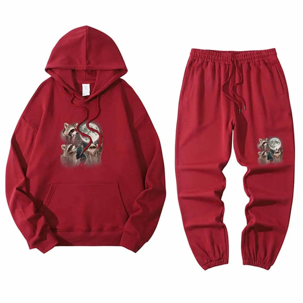 Raccoon Worshiping The Moon Hoodie Pants Set