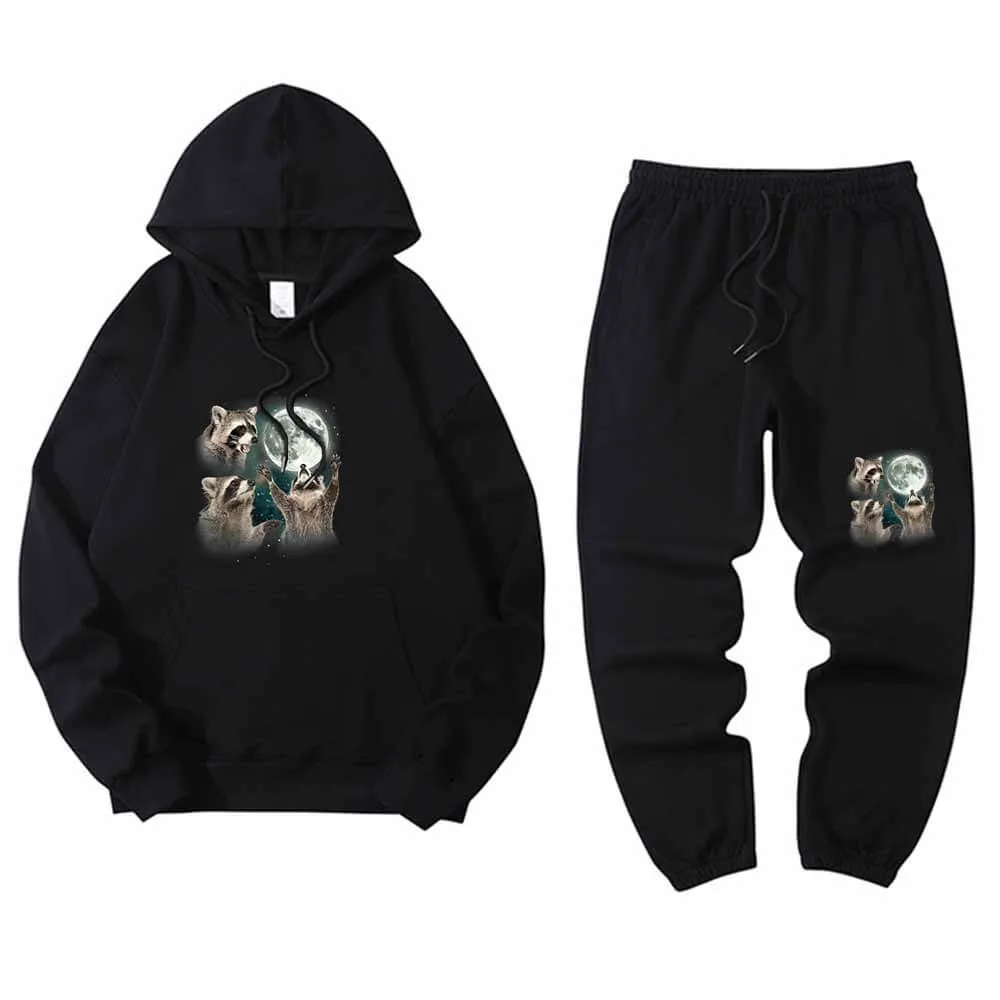 Raccoon Worshiping The Moon Hoodie Pants Set