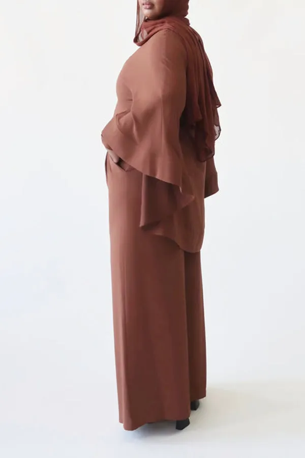 Stylish High-low Cape Top & Pants Set