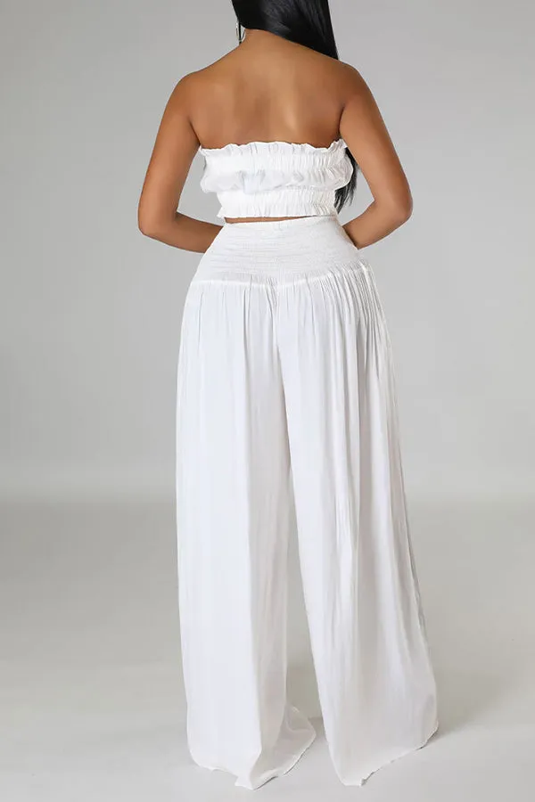 Stylish Shirred Tube Top & Pants Set