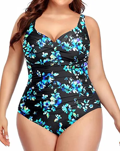 Stylish Tummy Control Swimwear Plus Size Twist Front Ruched One Piece Swimsuits for Women