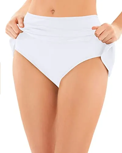 Stylish Waistband Skirted Swim Skirt With Built In Brief-White