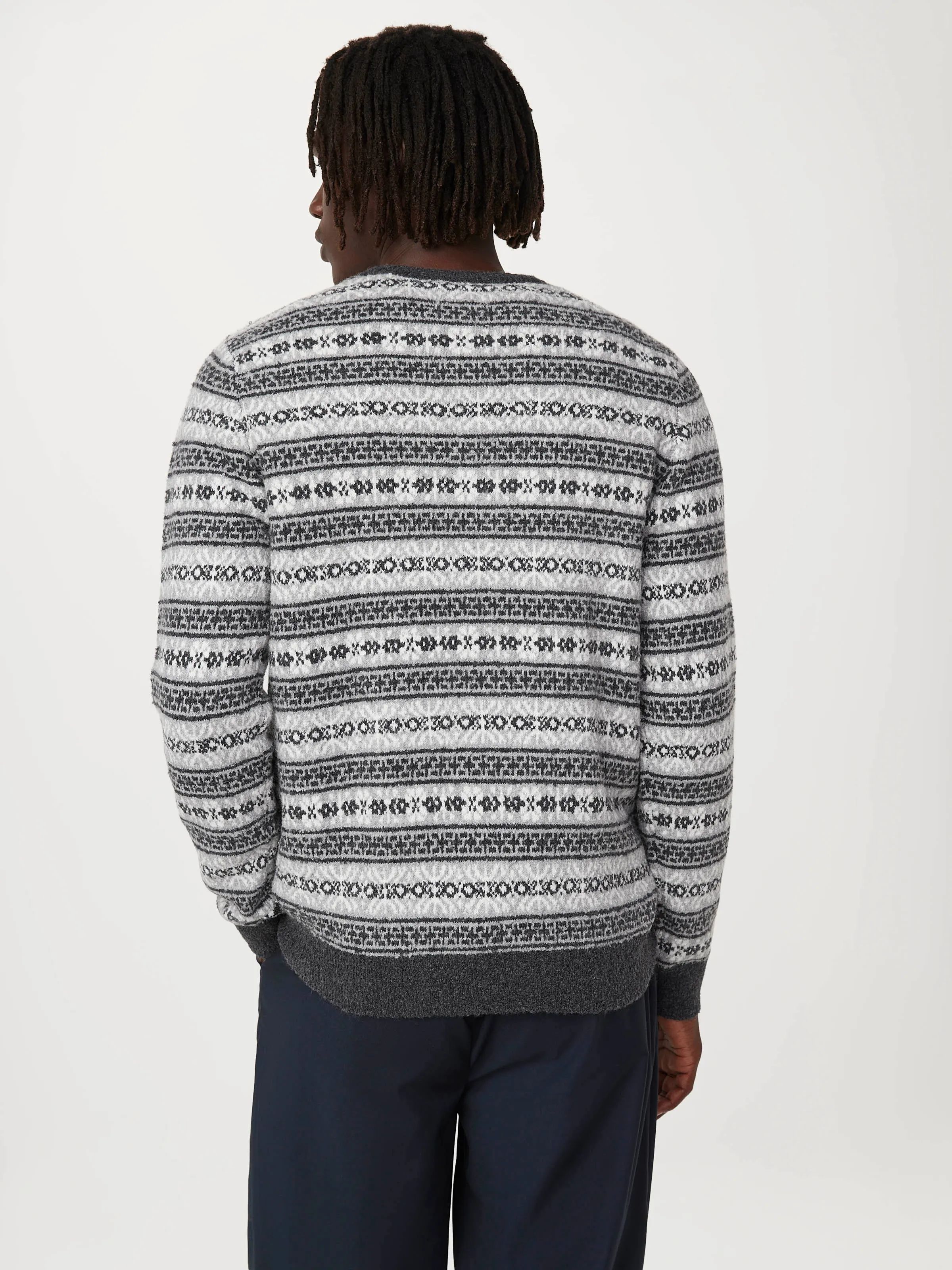 The Seawool® Fair Isle Crewneck in Grey Black