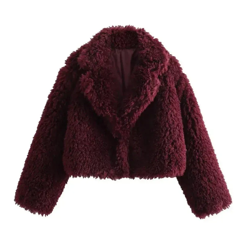 Wenkouban-Winter outfits Christmas Turndown Collar Warm Thick Fluffy Short Faux Fur Coat