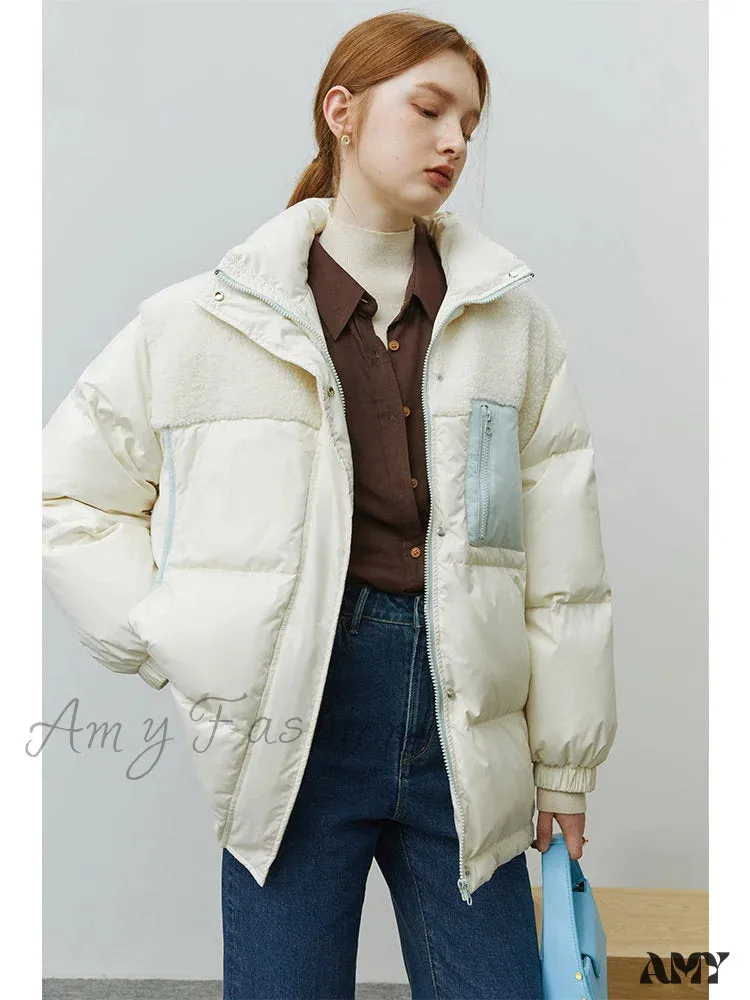 White Duck Down Two-sided Lamb Wool High Street All-match Coat