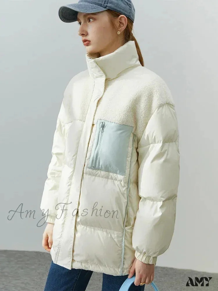 White Duck Down Two-sided Lamb Wool High Street All-match Coat