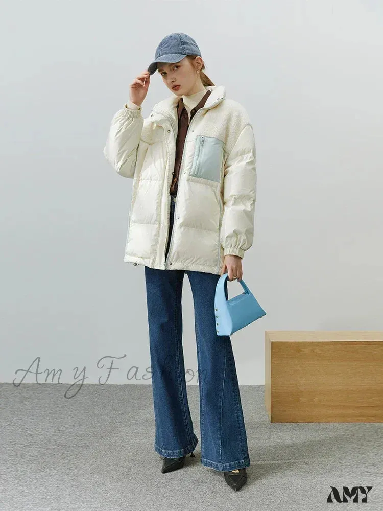 White Duck Down Two-sided Lamb Wool High Street All-match Coat