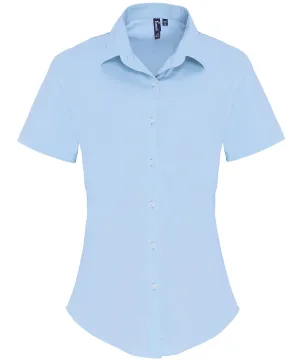 Womens stretch fit cotton poplin short sleeve blouse | Pale Blue