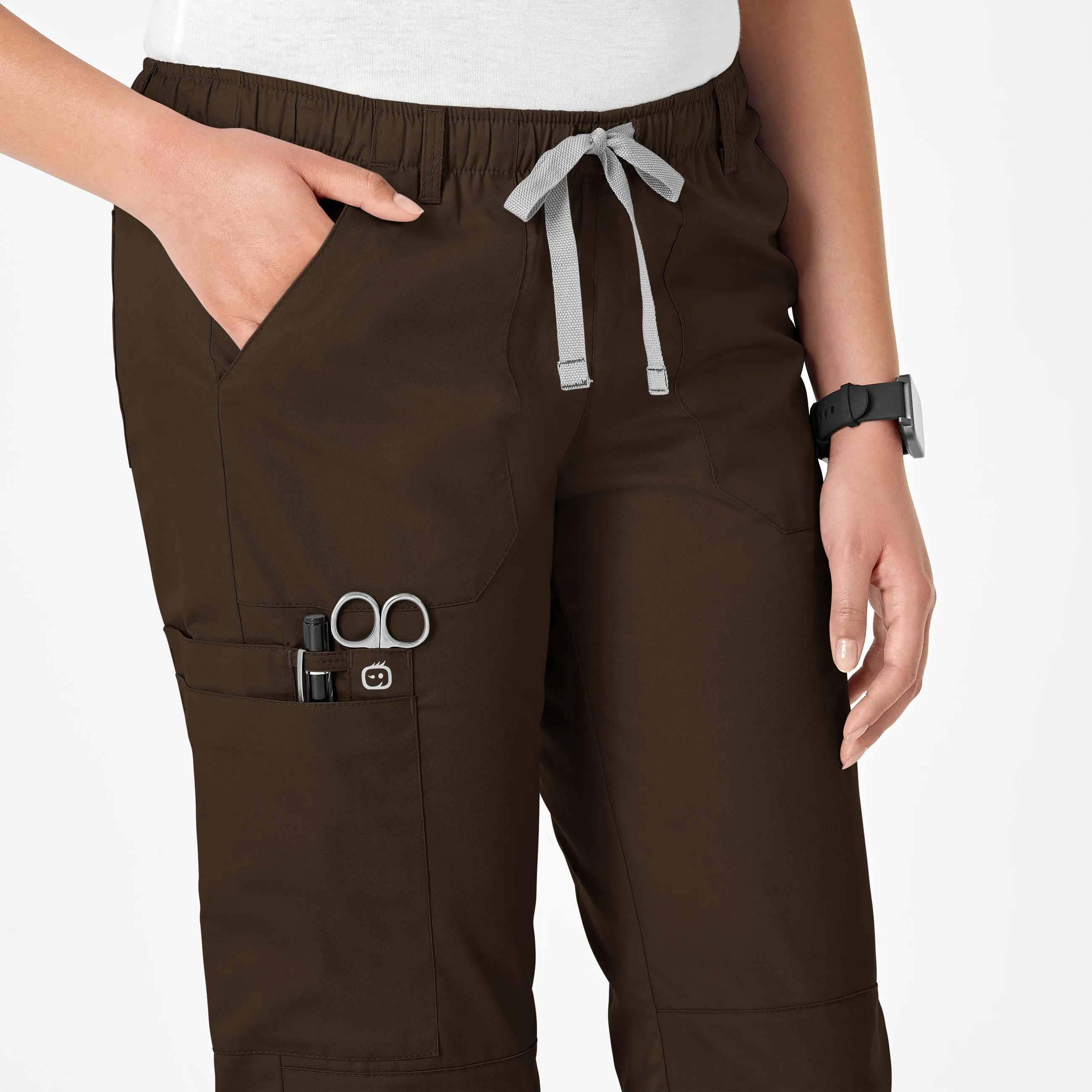 WonderWORK Women's Straight Leg Cargo Scrub Pant - Chocolate