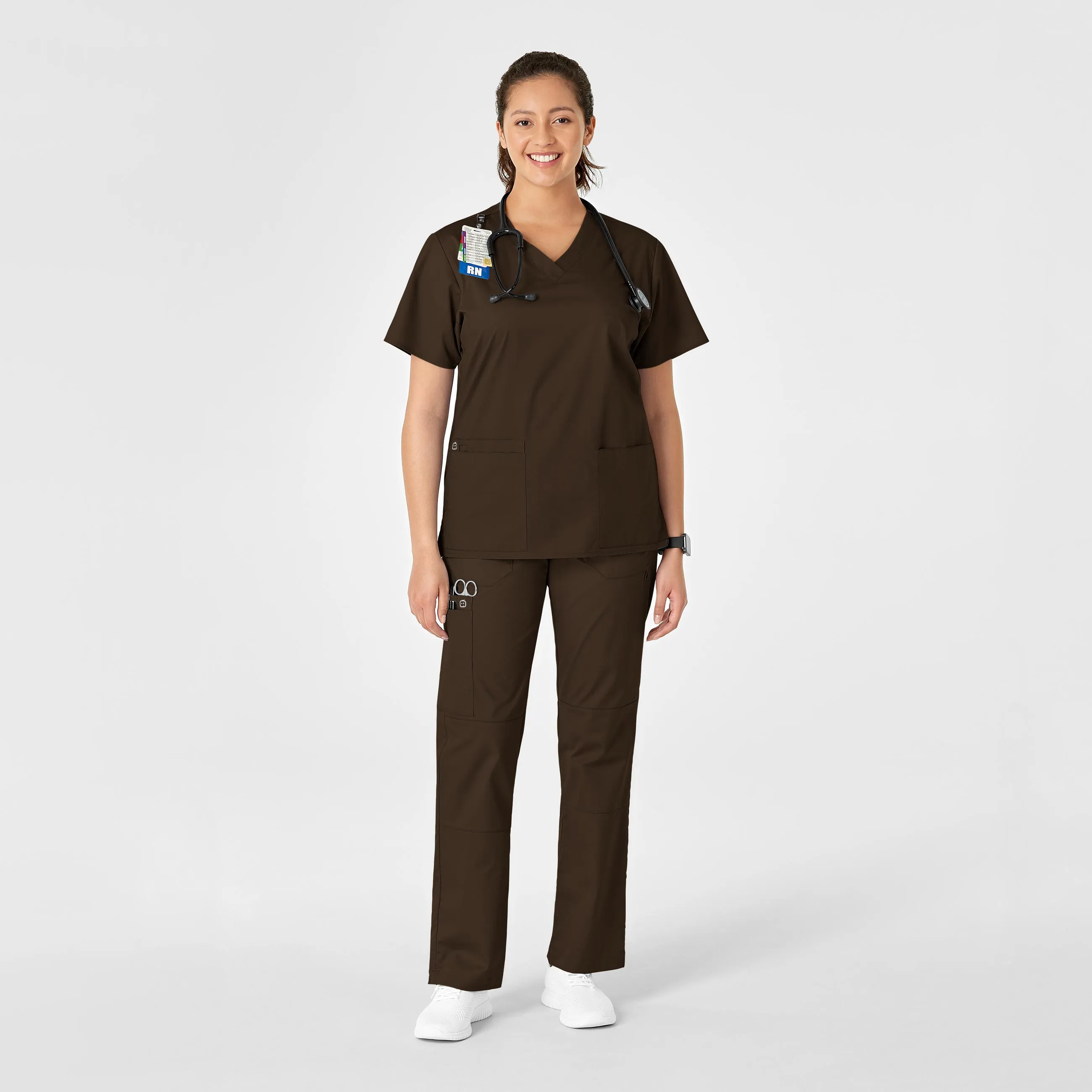 WonderWORK Women's Straight Leg Cargo Scrub Pant - Chocolate