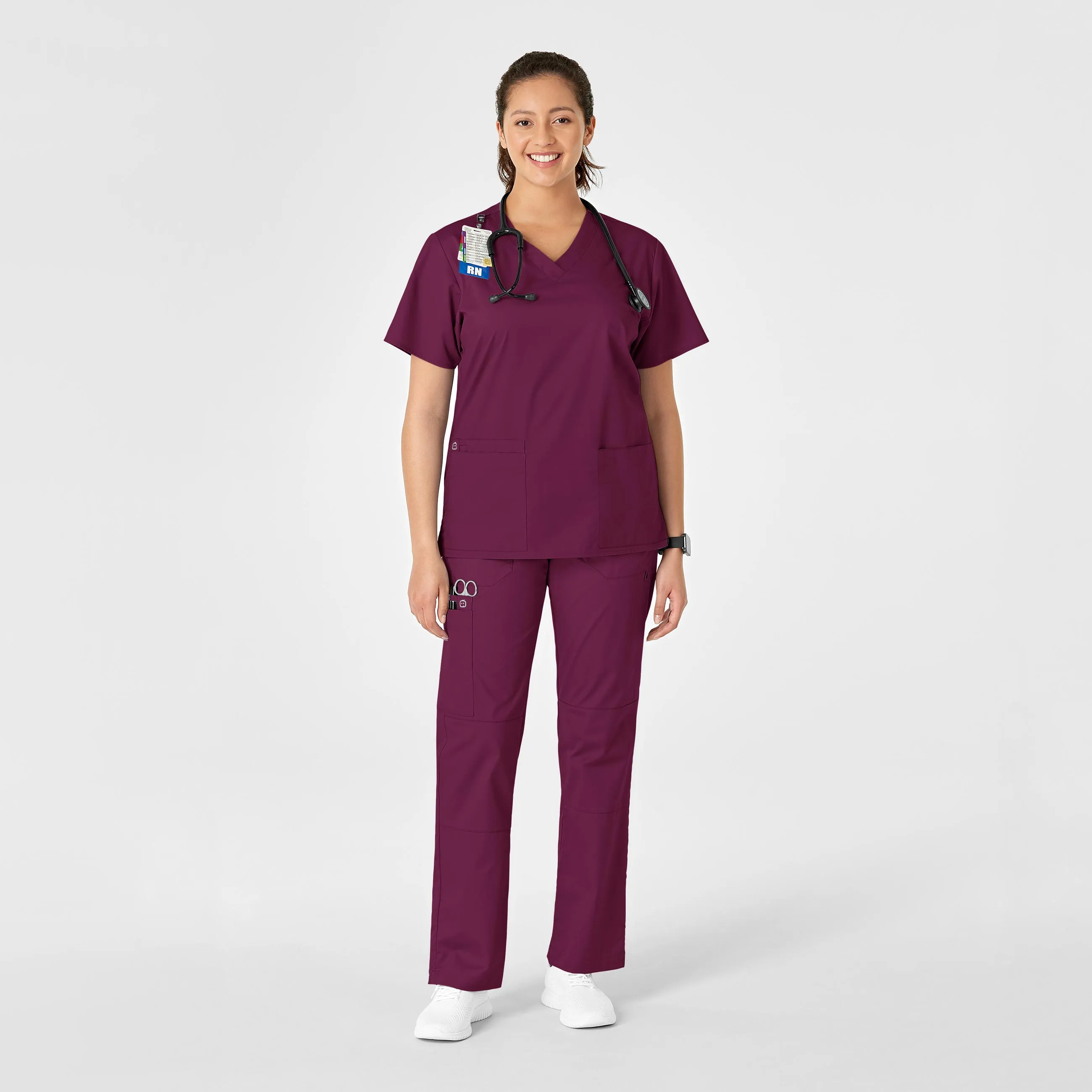 WonderWORK Women's Straight Leg Cargo Scrub Pant - Wine